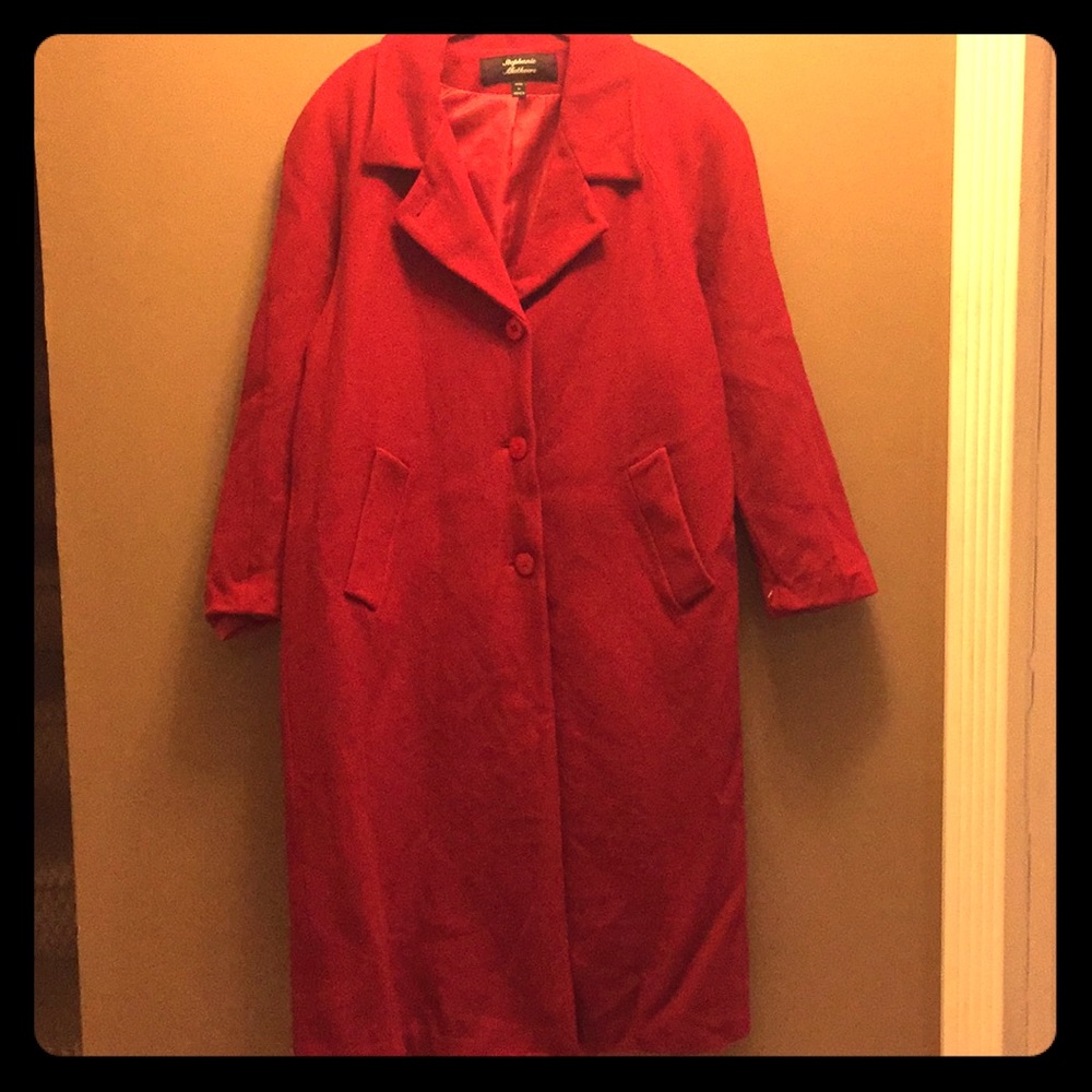 Ruby Red Wool Duster Coat Super Warm - image 2